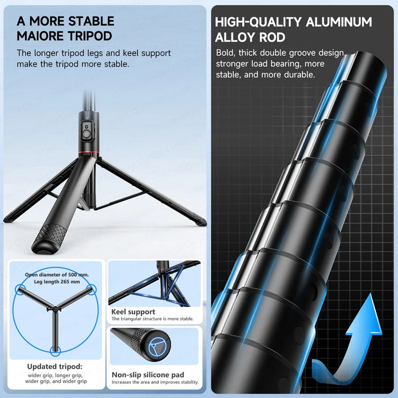 TOKQI C10 Tripod 72inch Extendable Bluetooth Selfie Stick, Aluminum Alloy Brackets for Smartphone iPhone Android Cellphone Shoot