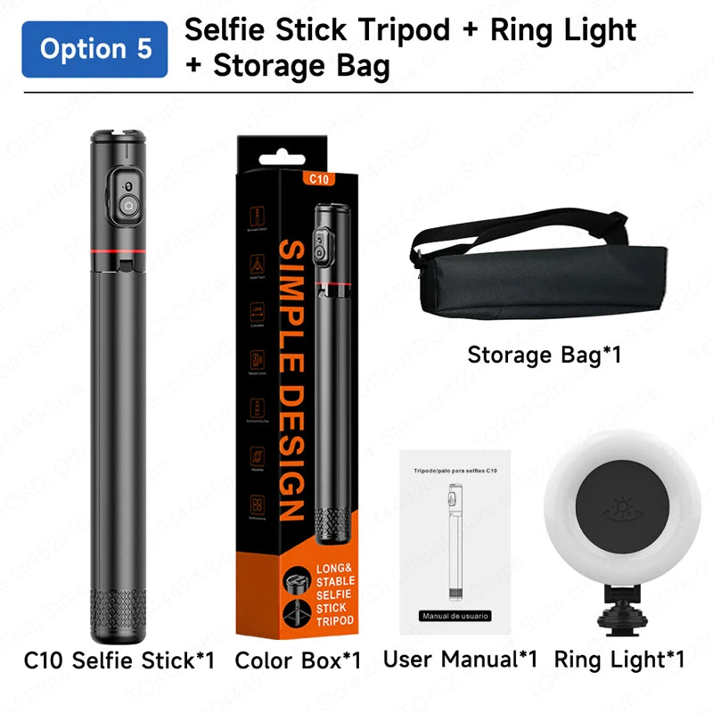 TOKQI C10 Tripod 72inch Extendable Bluetooth Selfie Stick, Aluminum Alloy Brackets for Smartphone iPhone Android Cellphone Shoot