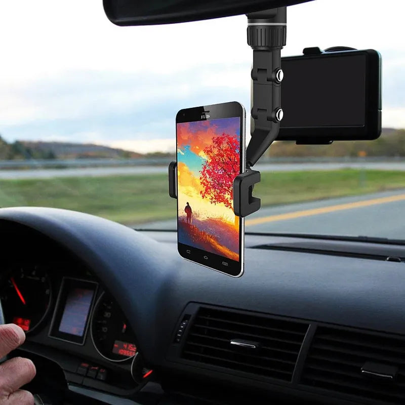 Auto Rearview Mirror Car Phone Holder 360° Rotating CellPhone Mount Stand Support in Car For iPhone 13 12 Car Mobile Clip Bracke