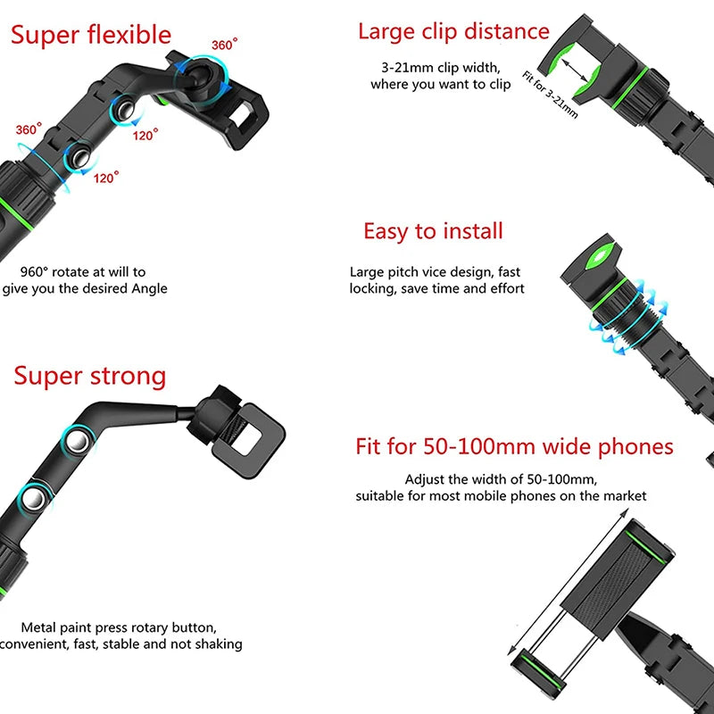 Auto Rearview Mirror Car Phone Holder 360° Rotating CellPhone Mount Stand Support in Car For iPhone 13 12 Car Mobile Clip Bracke